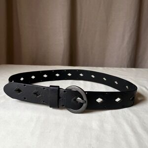 Dockers Black Leather Cutout Belt Round Matte Buckle S/M 1.5" Vintage Style